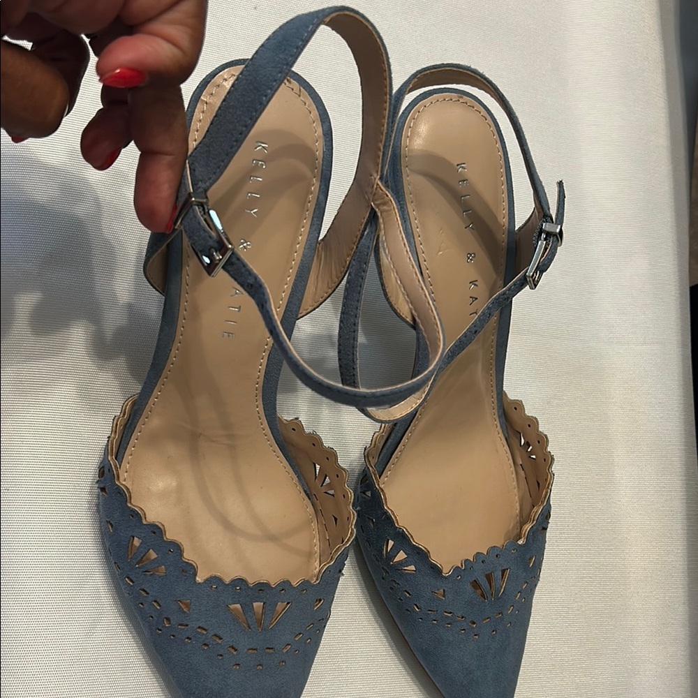 Kelly & Katie Blue Pointed Toe Scalloped Ankle Strap Heels - Picture 5 of 5